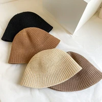 2020 fashion autumn women panama bucket hat beach knitted fisherman cap solid basin knitted hat outdoor vacation sunscreen