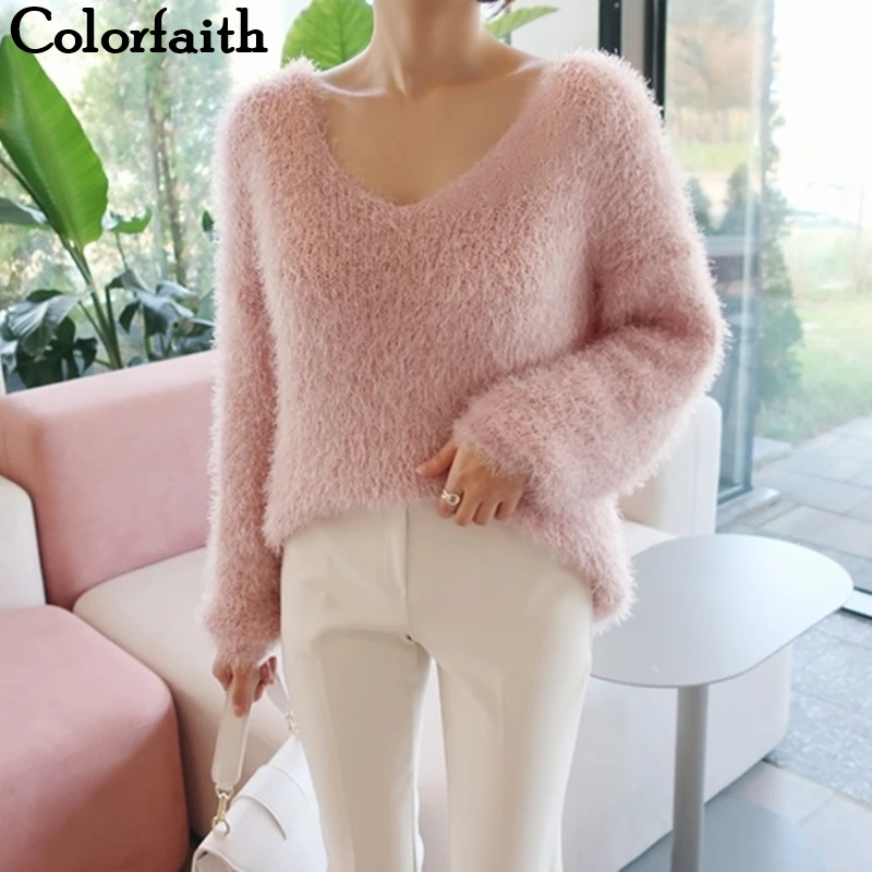 Фото Женский свободный свитер Colorfaith повседневный модный минималистичный Вязаный топ