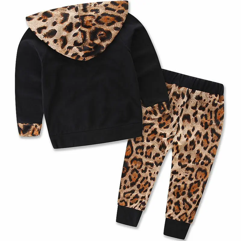 2-Piece Baby Girl Clothes Leopard Hooded Coat Boy Set Pocket Leopar Trousers Clothing Outfits 0-24 Months | Детская одежда и обувь