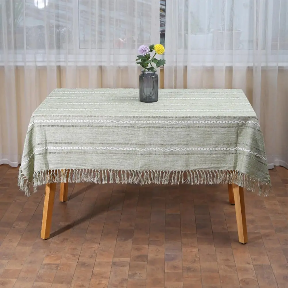 

Fashion Table Mat Anti-Wrinkle Flax Table Linen Farmhouse Stitching Tassel Table Cloth for Coffee Shop Dinning Cover