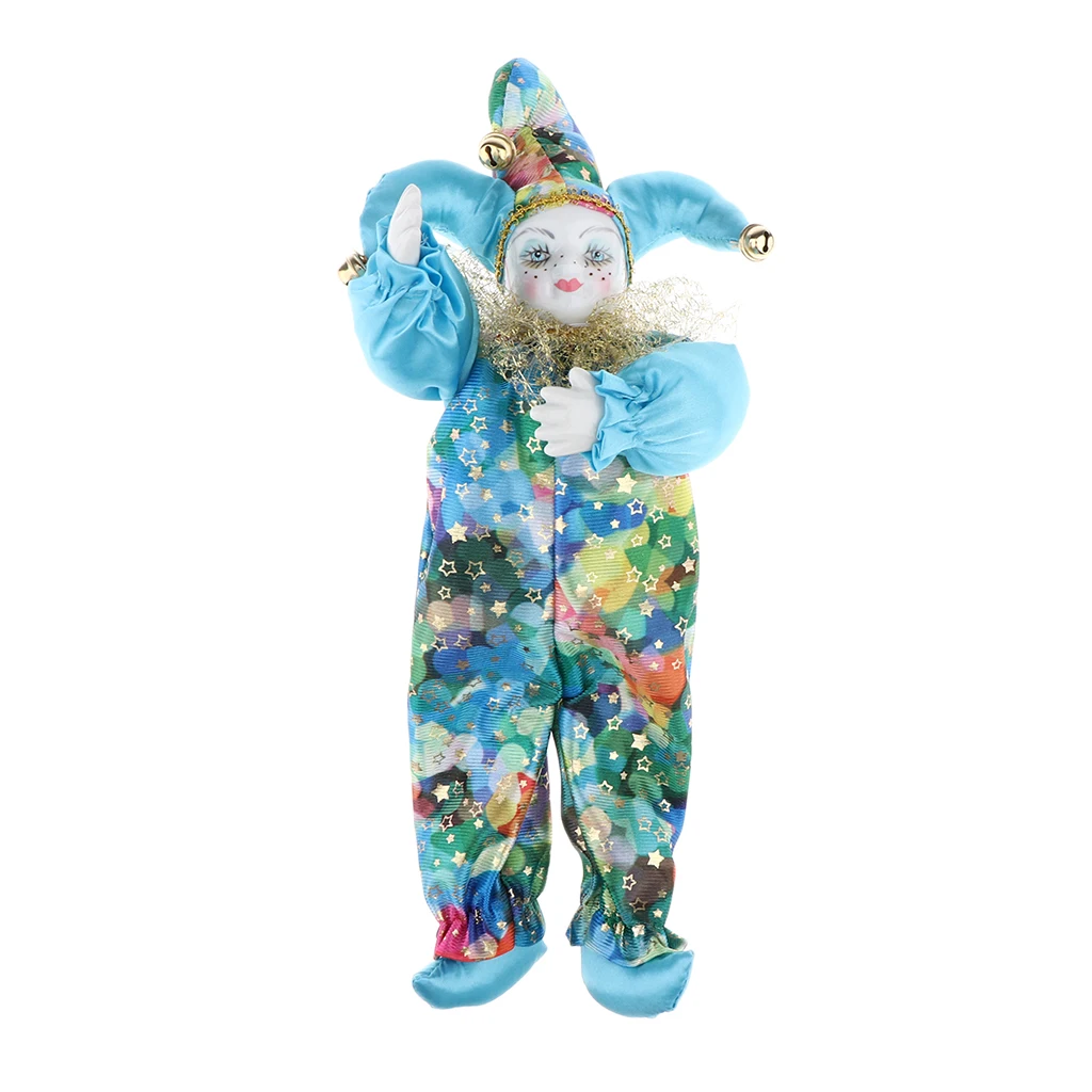 33cm Porcelain Hanging Foot Clown Doll Harlequin Doll, Home Office Desk Shelf Display Ornaments, A