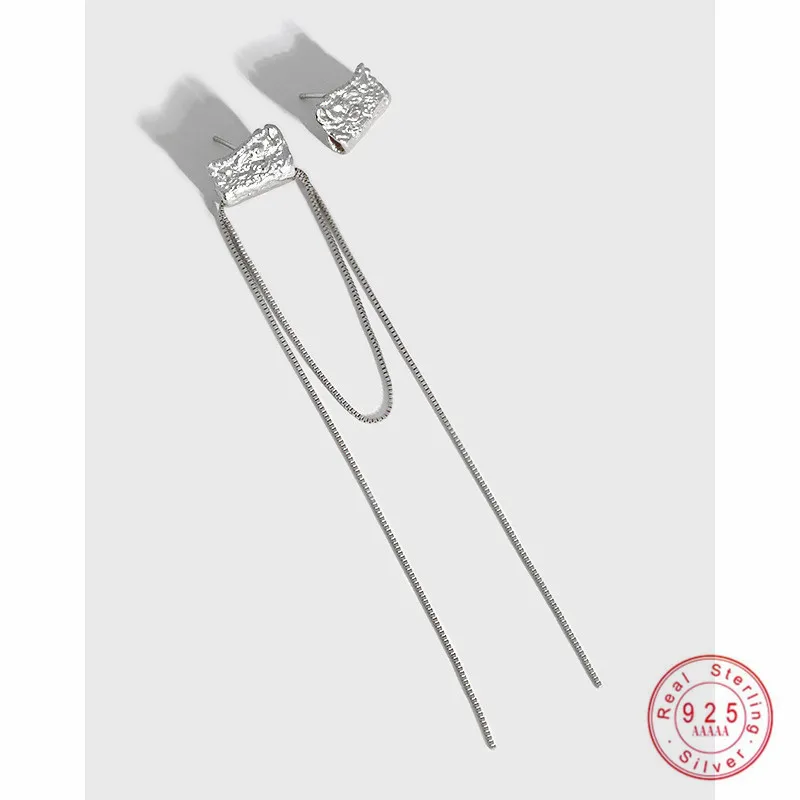 

HI MAN S925 Sterling Silver Korean INS Tassel Asymmetrical Stud Earrings Women Fashion Exquisite Banquet Gift Jewelry