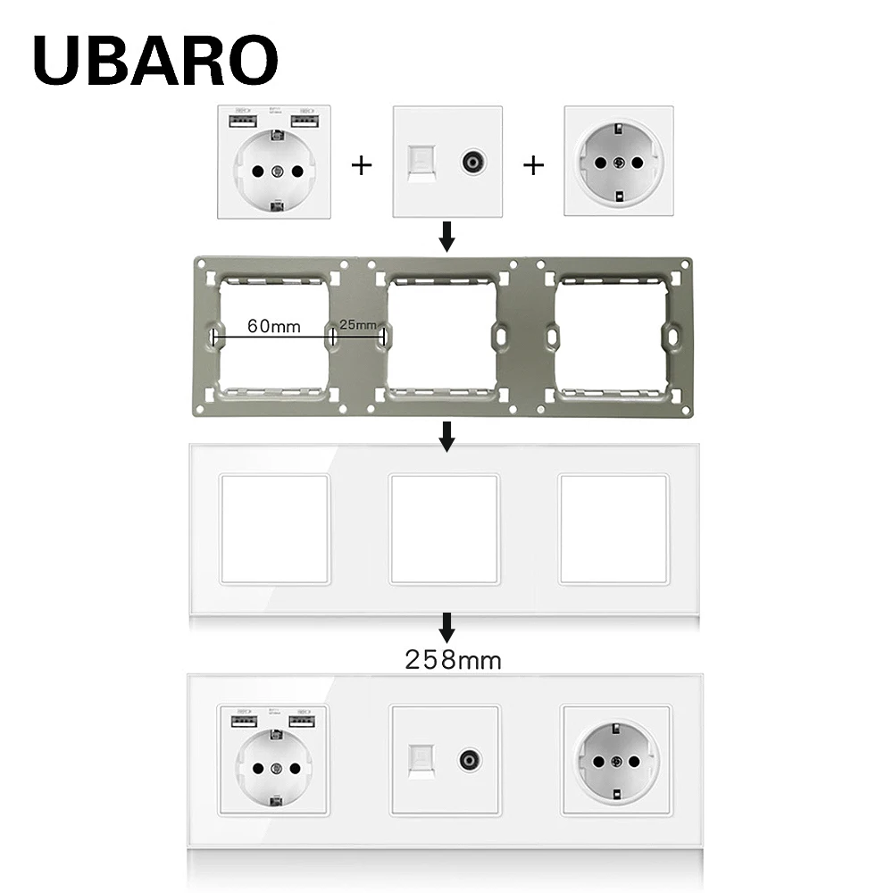 UBARO белая розетка USB 5 в 2100 мА RJ45 /RJ11/TV /HDMI Индукционная Светодиодная лампа для ног
