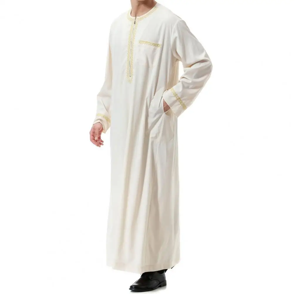 

Men Robe Printed Zipper Casual Solid Color Round Neck Robe for Daily Wear Robes Men's Sleep