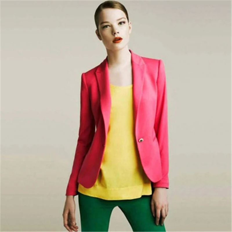 Женский облегающий пиджак новый модный костюм ярких цветов с длинным рукавом и