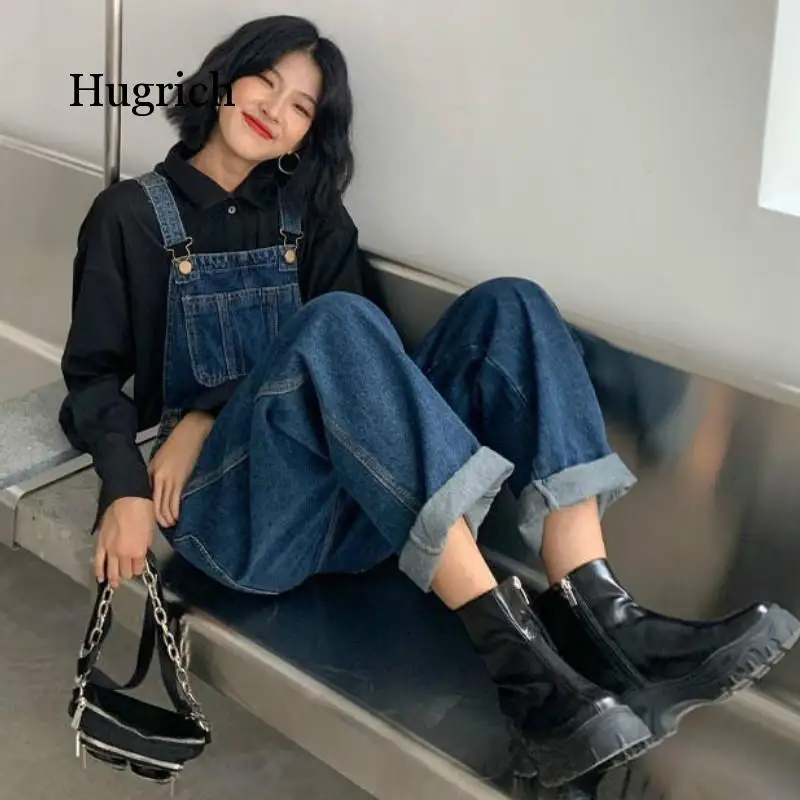 Женский джинсовый комбинезон однотонный синий прямой из денима Классический