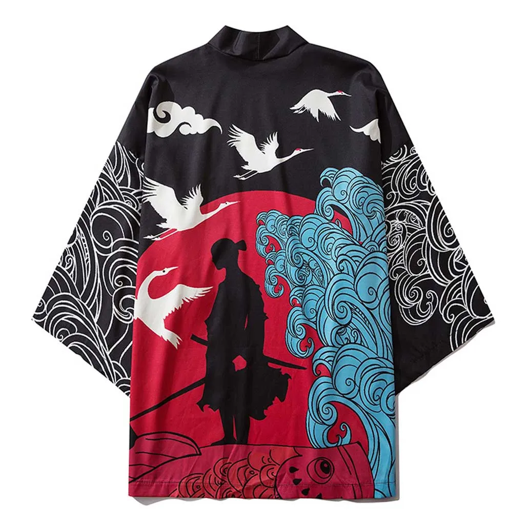 Самурайский журавль японский кимоно хаори для мужчин и женщин кардиган Дракон