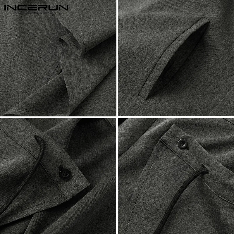 

Man Fashion Drawstring Jackets Streetwear INCERUN Mens Cloak Capes Loose Solid Trench Autumn Long Sleeve Irregular Outwear S-5XL