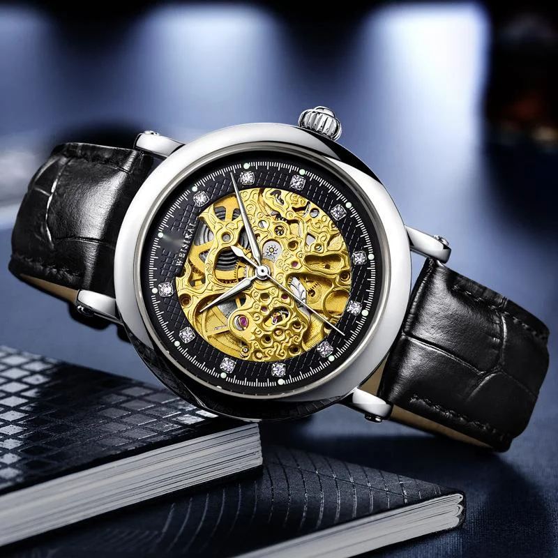 

Swisskey men's watch business leather diamond inlaid watch men's automatic mechanical watch