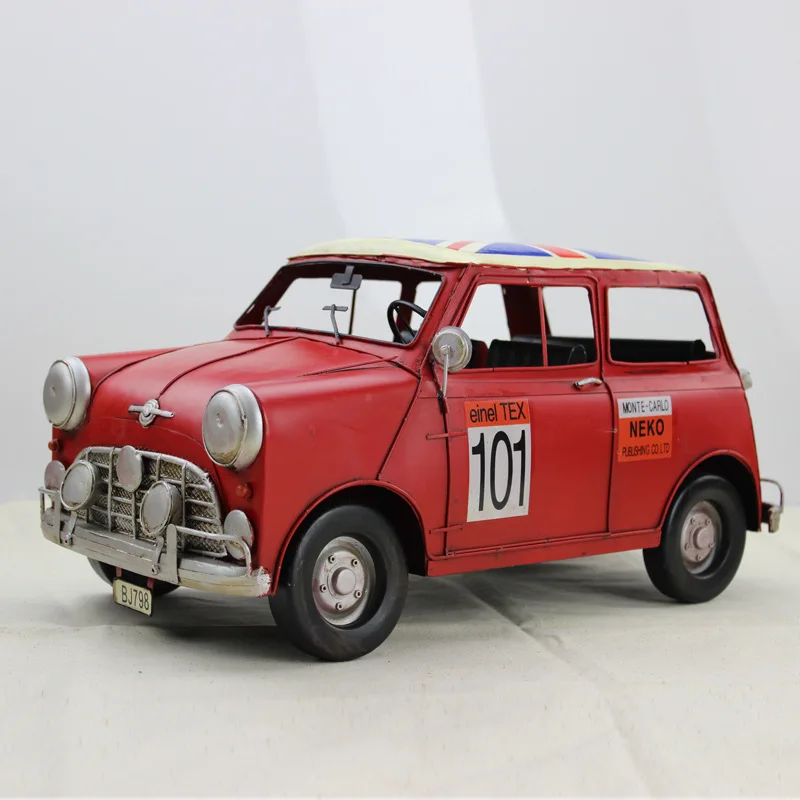 

49x25x23cm King Size Mini Retro Car Model Simulation Tin for Mini Cooper Classic Model Car Decoration Crafts Toys for Children