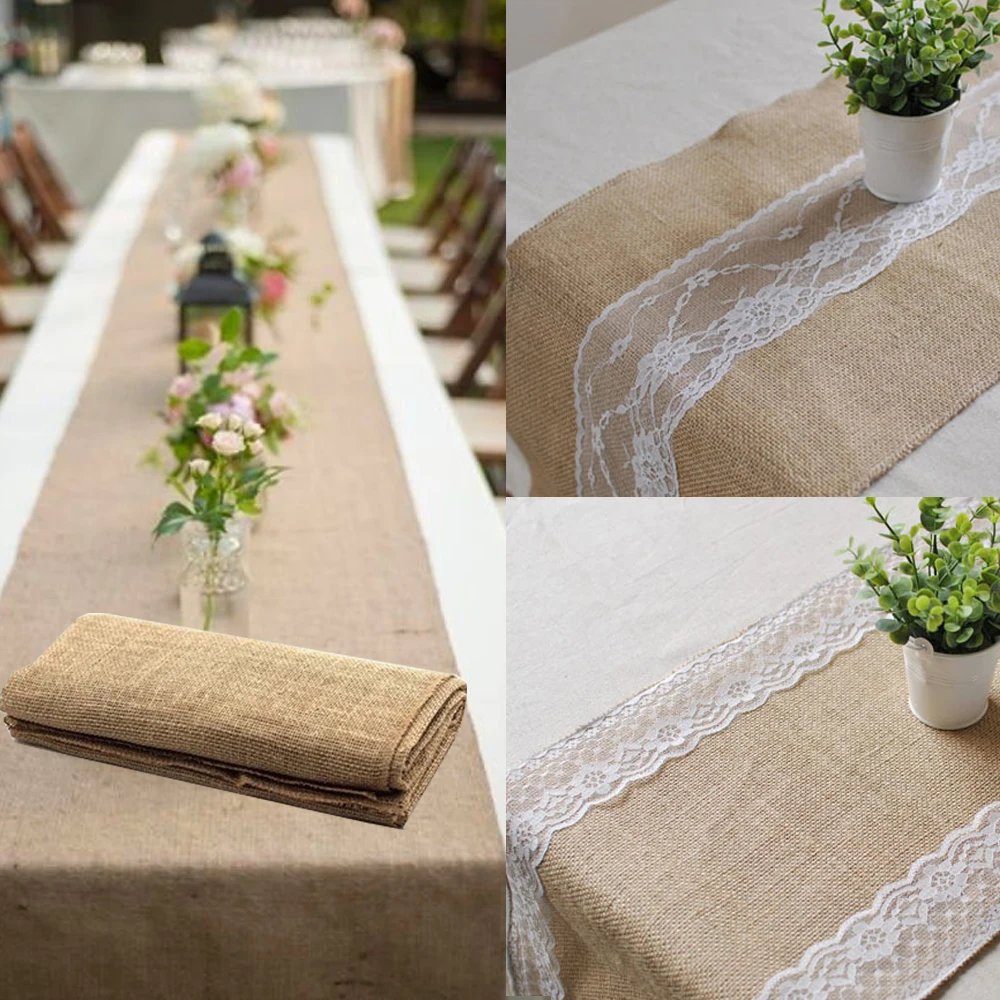 

10m Long Jute Table Runner Vintage Linen Natural Burlap Hessian Table Runner for Wedding Birthday Party Hotel Home Decoration