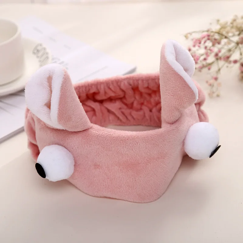dark pink Коралловый флис мультфильм луч волос головная повязка для женщин аксессуары для волос уши большой глаз лента для волос женское украшение на голову повязки для волос Макияж инструмент - Цвет: dark pink