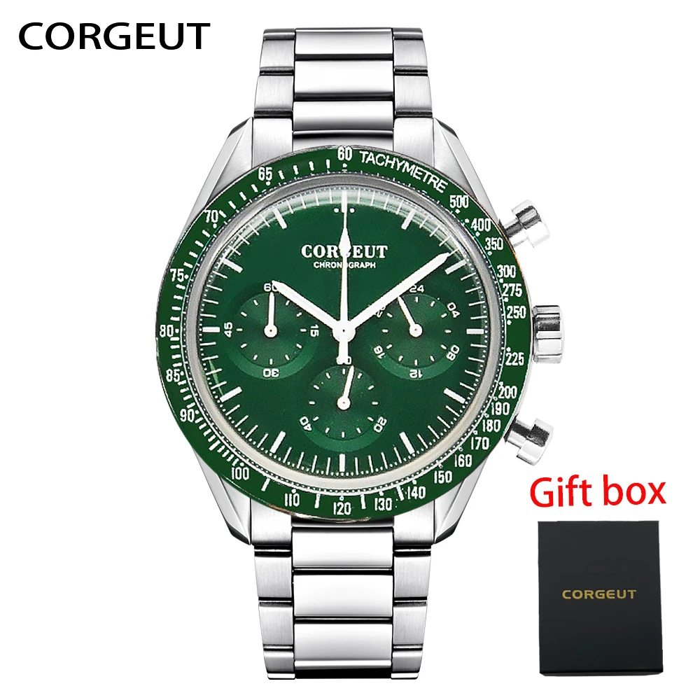 CORGEUT Multifunction Luxury Fashion Mens Watches Stainless Steel Chronograph Quartz Watch Men Sport Male Clock Мужские часы