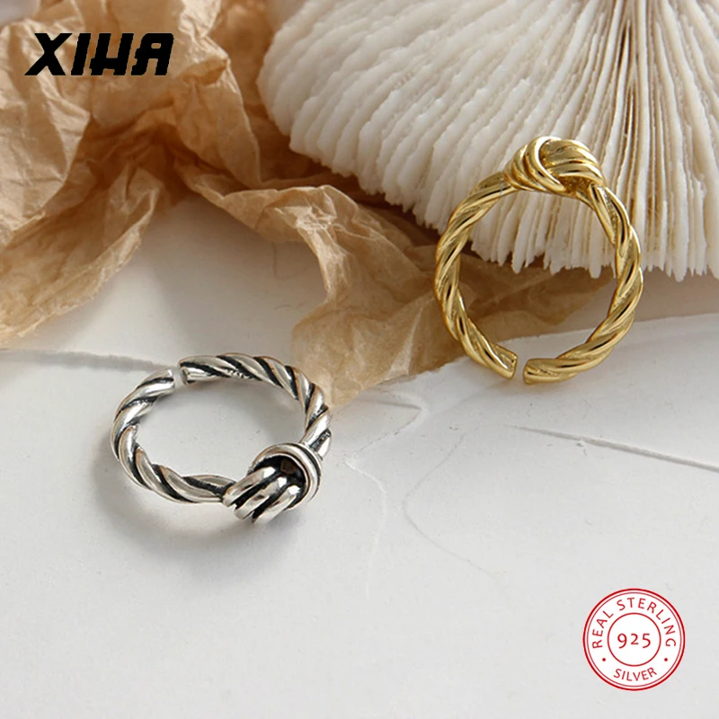 Античная стерлингового серебра 925 узел Твист Регулируемые кольца для женщин