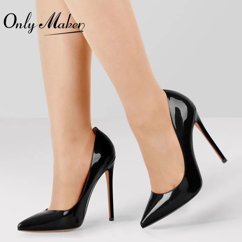 Фото Женские туфли-лодочки Onlymaker с острым носком 10-12 см, туфли-лодочки из лакированной кожи на тонком каблуке, для вечерние НКИ, свадьбы, офиса, бол... №2