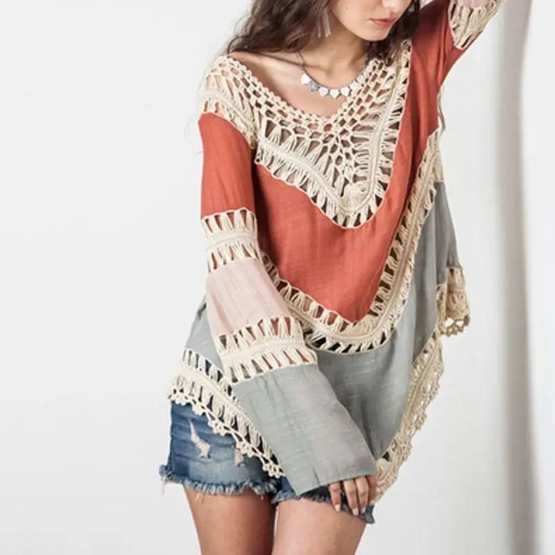 XUXI Летняя Сексуальная Женская винтажная цветная кружевная Вязаная блуза с