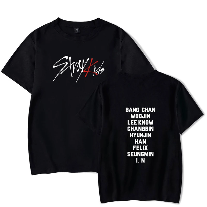 KPOP Stray Kids/Новинка года; футболка с короткими рукавами для мужчин и женщин; свободная футболка с круглым вырезом; хлопковая футболка для подростков; Прямая поставка - Цвет: black4