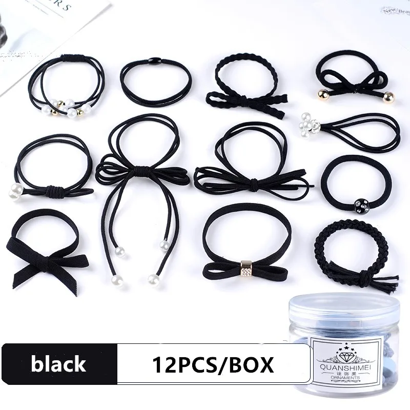

12Pcs/box Fashion Bowknot Elastic Hair Band Rubber Band Hair Ties Cute Bow Hair Ropes Hair Accessories for Women Girls