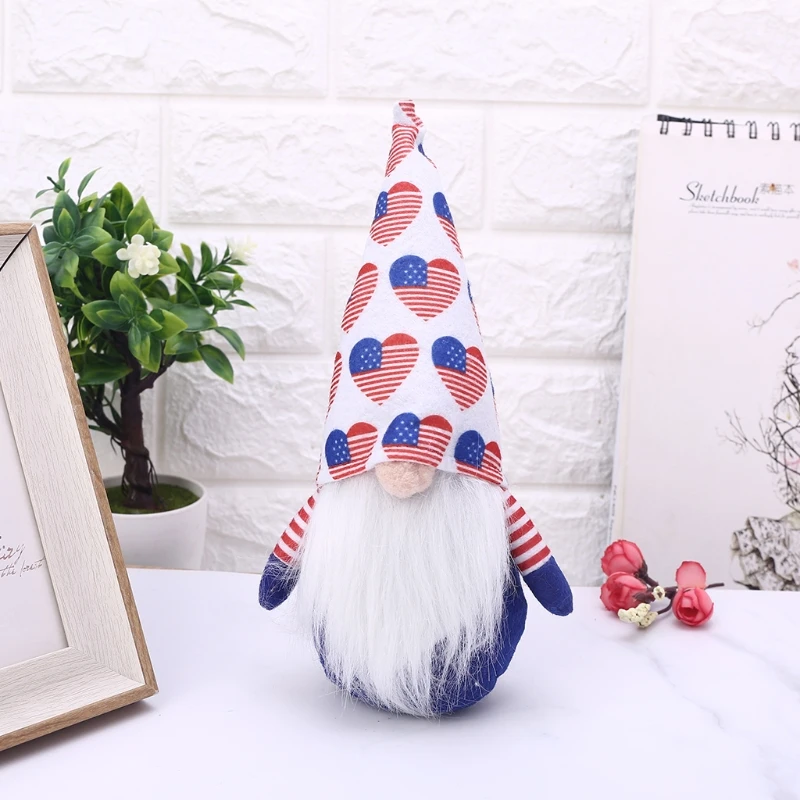 

Patriotic Veterans Day Plush Gnome Doll American Heart Hat Toy 4th of July Decor 95AA