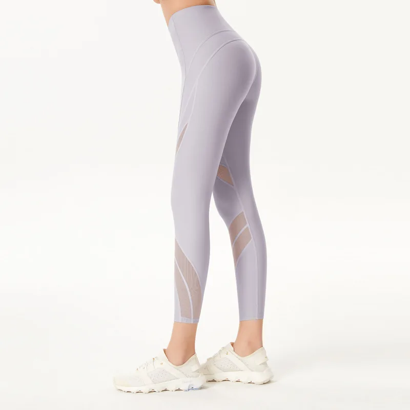 

Eight-Point Nude Fitness Pants Ladies Mesh Breathable Peach Hips High Waist Sports Yoga Pants Running Tight Stretch