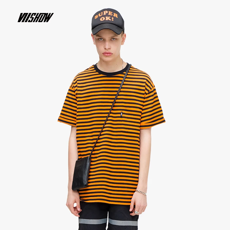 VIISHOW 2019 Новая летняя футболка с короткими рукавами для мужчин мужские черные orange