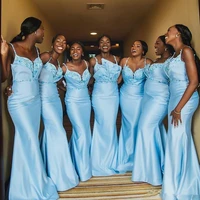 2020 african mermaid bridesmaid dresses spaghetti straps beaded satin maid of honor gowns appliques wedding guest dress