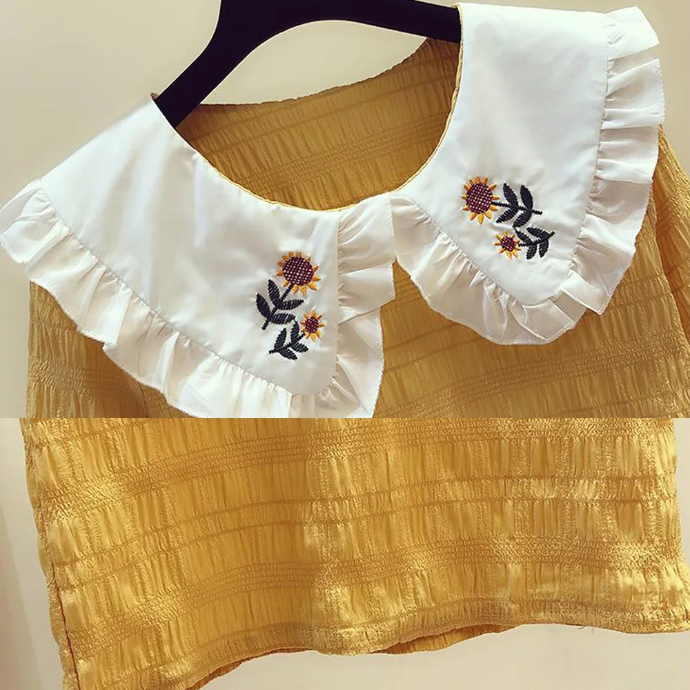 

Sweet Summer Flower Embroidery Blouses Women Short Sleeve Ruffle Top 2021 Korean Femme White Shirt Clothing Outwears Tops