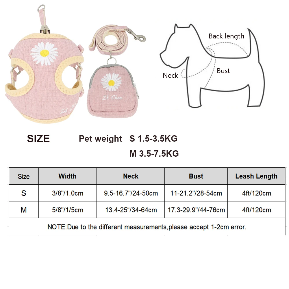 

Dog Harness and Leash Set Cute Embroidery Adjustable Snack Bag Pet Harness For Small Medium Dog Cats Vest Dog Supplies