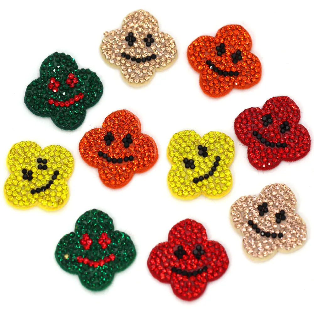 10 шт. нашивки Стразы с улыбкой Цветочная аппликация в полоску для одежды нашивка