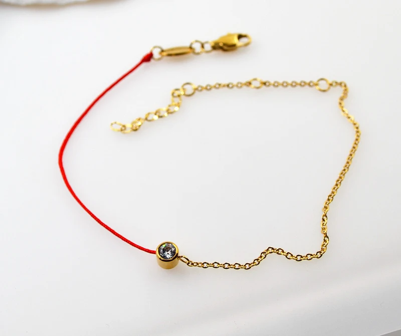 Женский браслет из красной веревки титановой стали цвета розового золота с