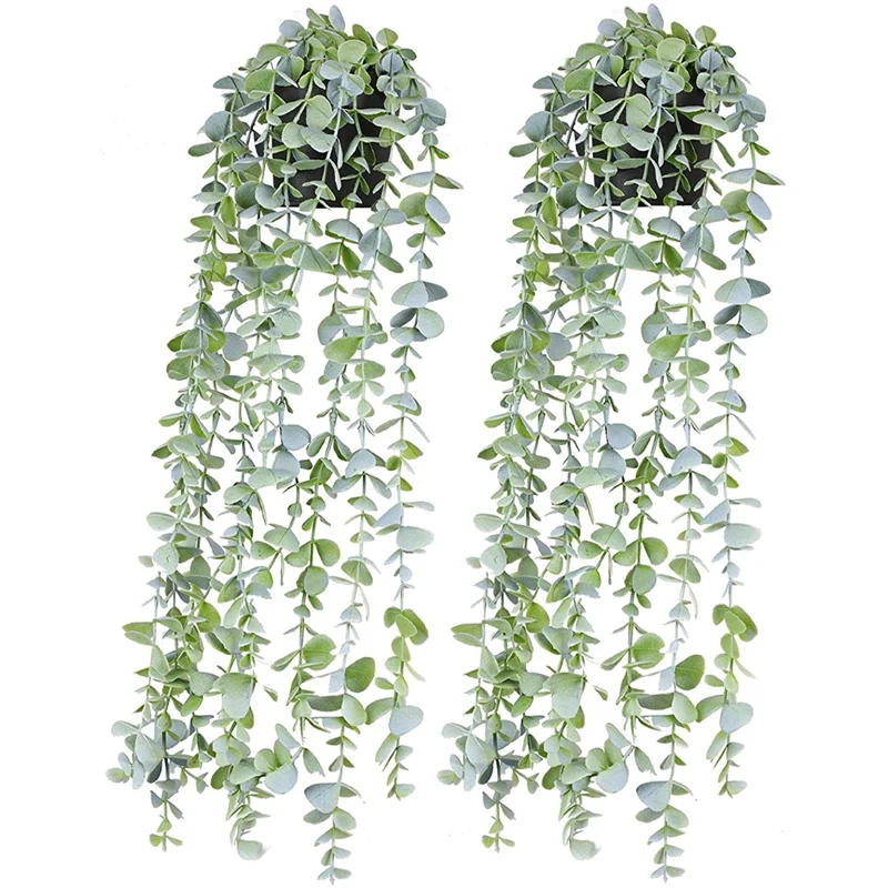 

Artificial Potted Plants Fake Vine Hanging Leaves Home Kitchen Garden Office Wedding Wall Decoration 2 Pack