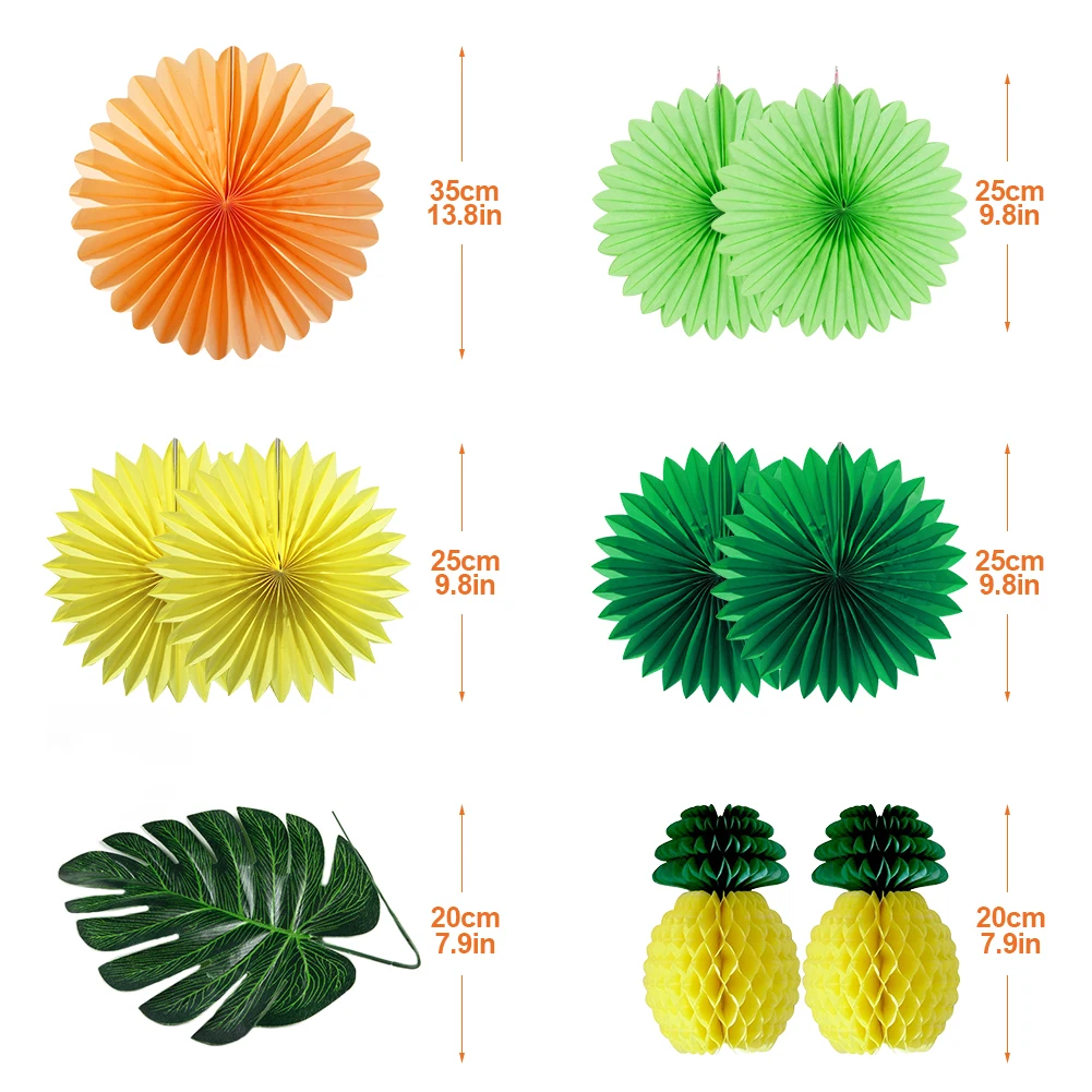 

Summer Green Theme Suit Paper Fan Birthday Letter Pineapple Banner Birthday Party Decoration Props Summer Style Decoration