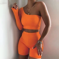 bola 2021 asymmetrical two piece sets women tracksuit crop topselastic bike shorts sporty matching suits casual female outfit