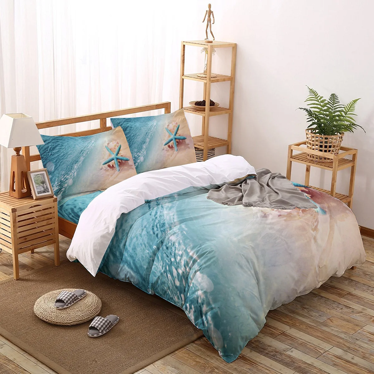 

Blue Sea Beach Starfish Shells Printed Bedding Set Soft Quilt Cover Duvet Cover Set Twin Full Queen King Size Home Textile