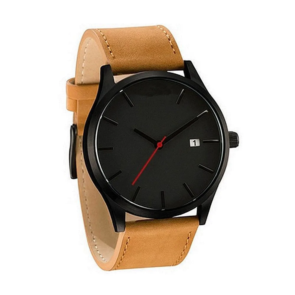 

Luxury Watch Men Leather Ultra-thin Stainless Steel Black Bracelet Wristwatches Male Watch Clock