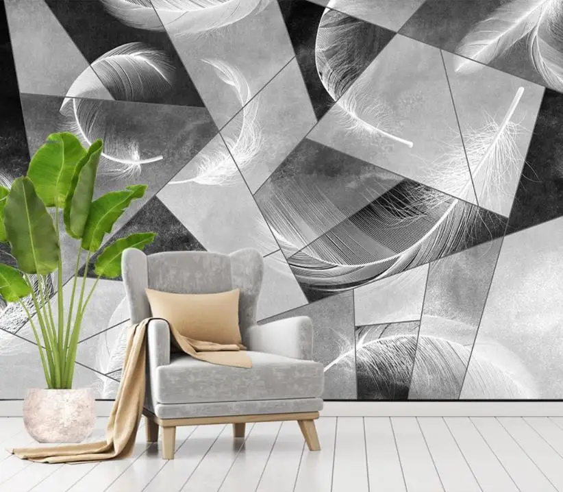 Настенная бумага 3d обои для гостиной спальни серо белые фотообои декоративное