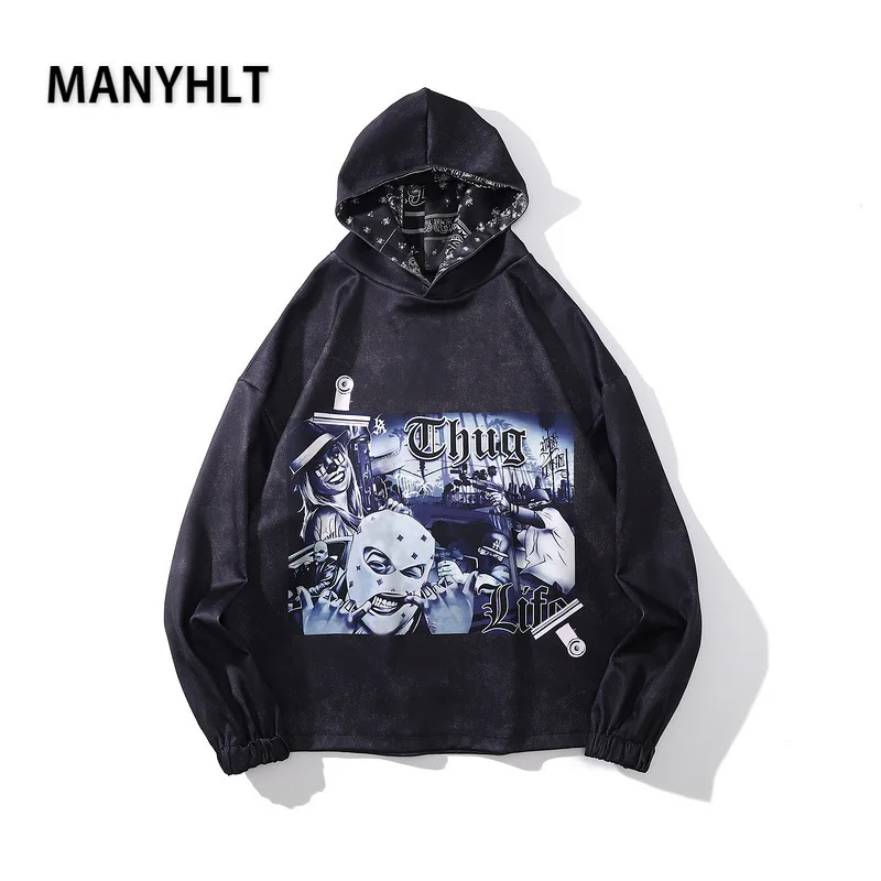 

Толстовка мужская с капюшоном, Модный свитшот свободного покроя в стиле ретро, уличный пуловер с принтом в стиле Харадзюку, Худи оверсайз в ...