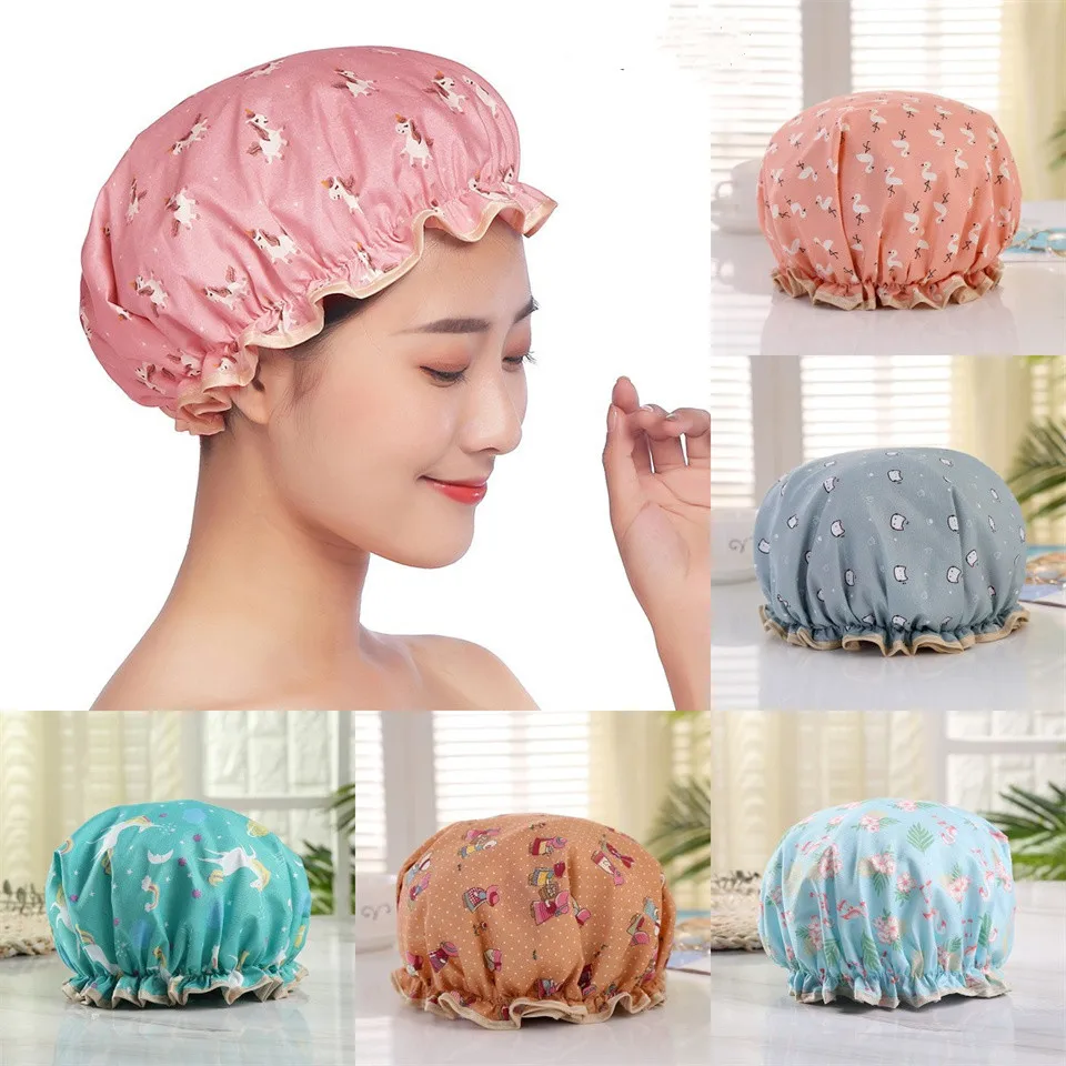 

Double Layer Shower Waterproof Bath Hat Kitchen Fume-proof Cap Women Shower Bath Cap Shampoo Cap Hair Protect Women Supplies