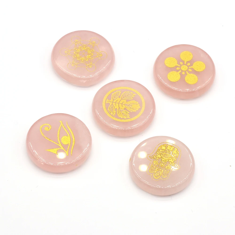 

Natural Rose Quartz Crystal Rune Reiki Rune Chakra Round Divination Fortune-telling Healing Meditation Gift Collection Decor 1PC