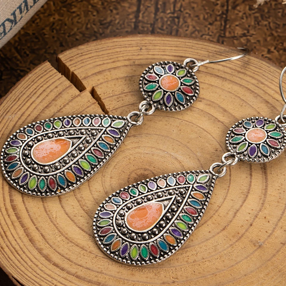 Этнические Большие Длинные Серьги Капли Воды для Женщин Чешские Старинные