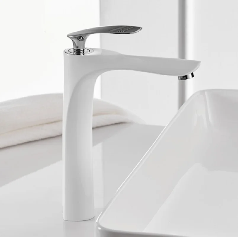 

Basin Faucets White Color Basin Mixer Tap Bathroom Faucet Hot and Cold Chrome Finish Brass Toilet Sink Water Crane Gold