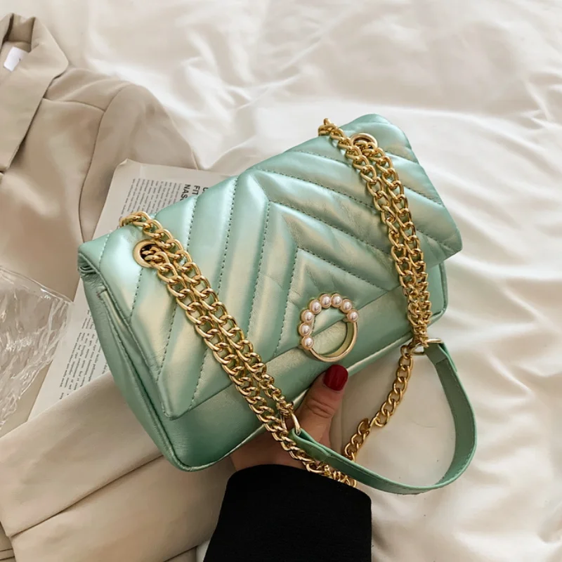 

2021 Pearl Lock V-line Crossbody Bag For Women Fashion Sac A Main Female Shoulder Bag Female Handbags And Purses With Handle