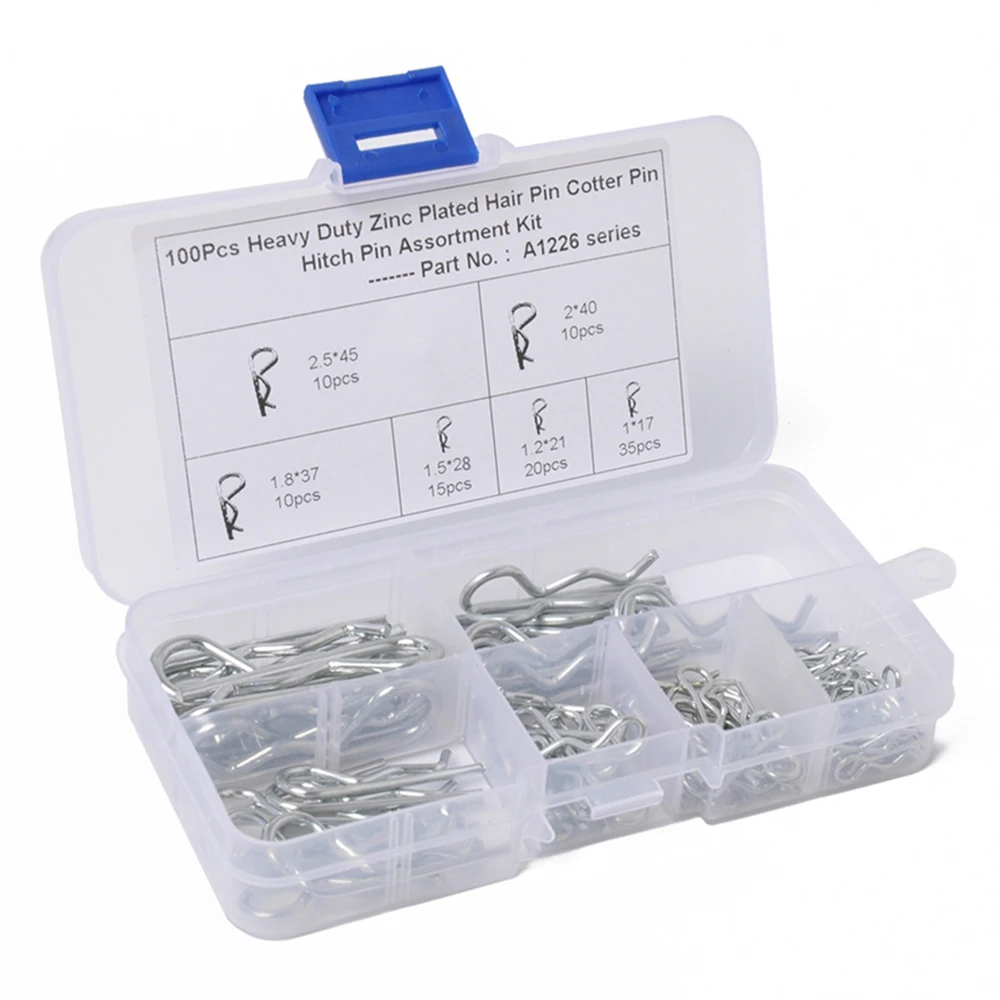 

100pcs R Cotter Pins Tractor Pin Clips Hitch Hair Tractor Steel Clip Cotter Grab Kit With Plastic Box Assortment Car Accessories