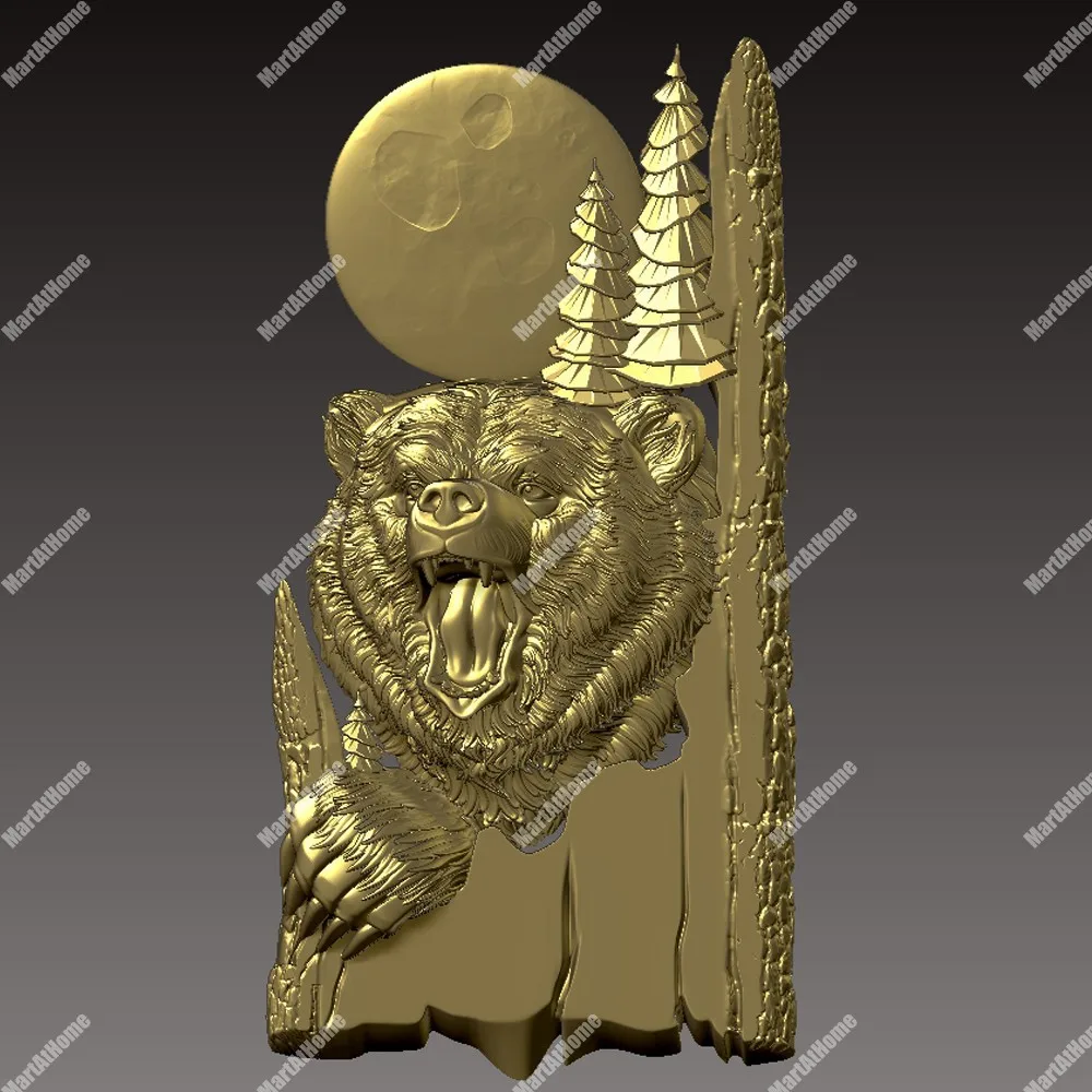 Высокая точность 3D модель STL файл круглая резьба Рисунок Медведь в дереве