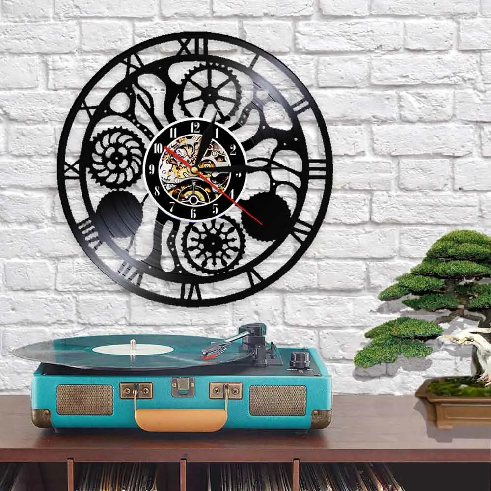 Художественный декор в стиле стимпанк настенные часы с виниловой пластиной