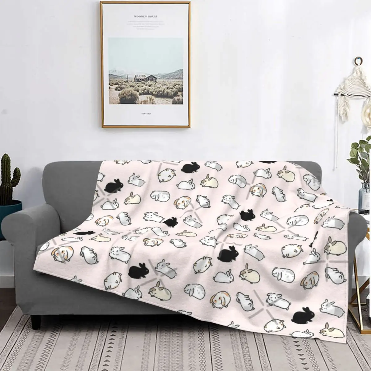 

Manta de conejo para cama, a cuadros y cama para sofá colcha, manta de muselina