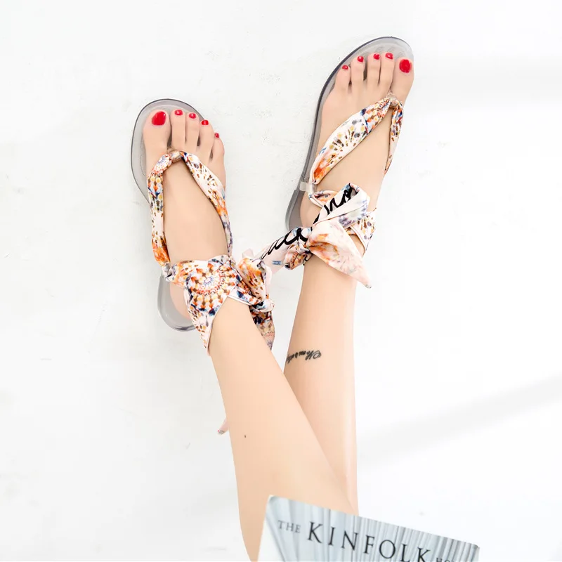 2020 женские плоские сандалии с бантиком Вьетнамки на плоской подошве летние туфли