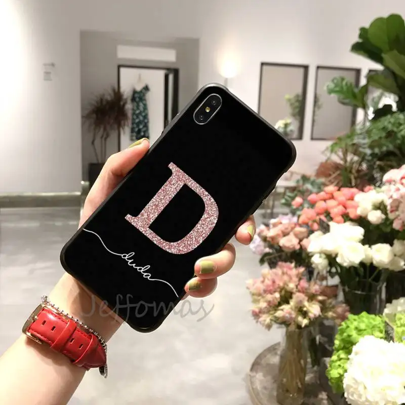 

ABC Name Letter Monogram Pink Glitter Gold Phone Case for iPhone 11 12 mini pro XS MAX 8 7 6 6S Plus X 5S SE 2020 XR