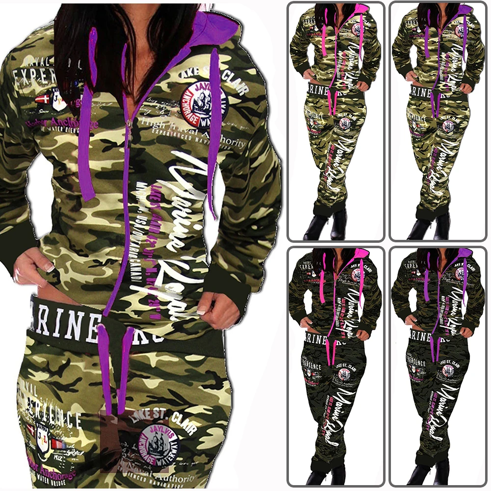 Женская мода толстовка камуфляжная Толстовка костюм новый буквенный принт для