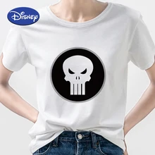 Disney Marvel Anti-Hero Punisher Logo Printed Women Shirt Hipster Harajuku Street Clothing Urbano Casual Female Tee shirt White